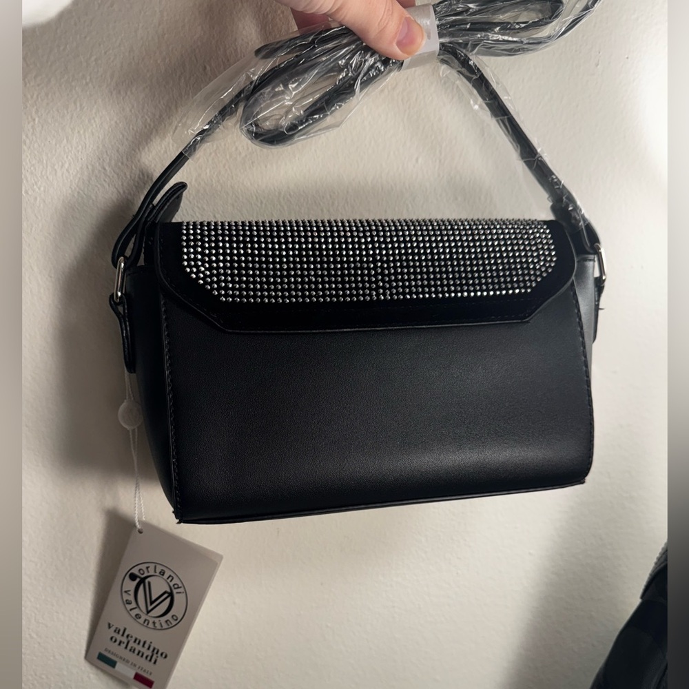 Valentino Orlandi Rhinestone crossbody vegan leather silver tone hardware NWT - Picture 8 of 14